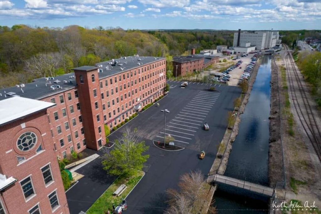 Brick mill complex and parking lot